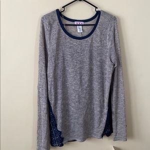New Grey & Navy Blue Knit Tunic Long Sleeve Top Lace Detail Extra Large XL  Fall